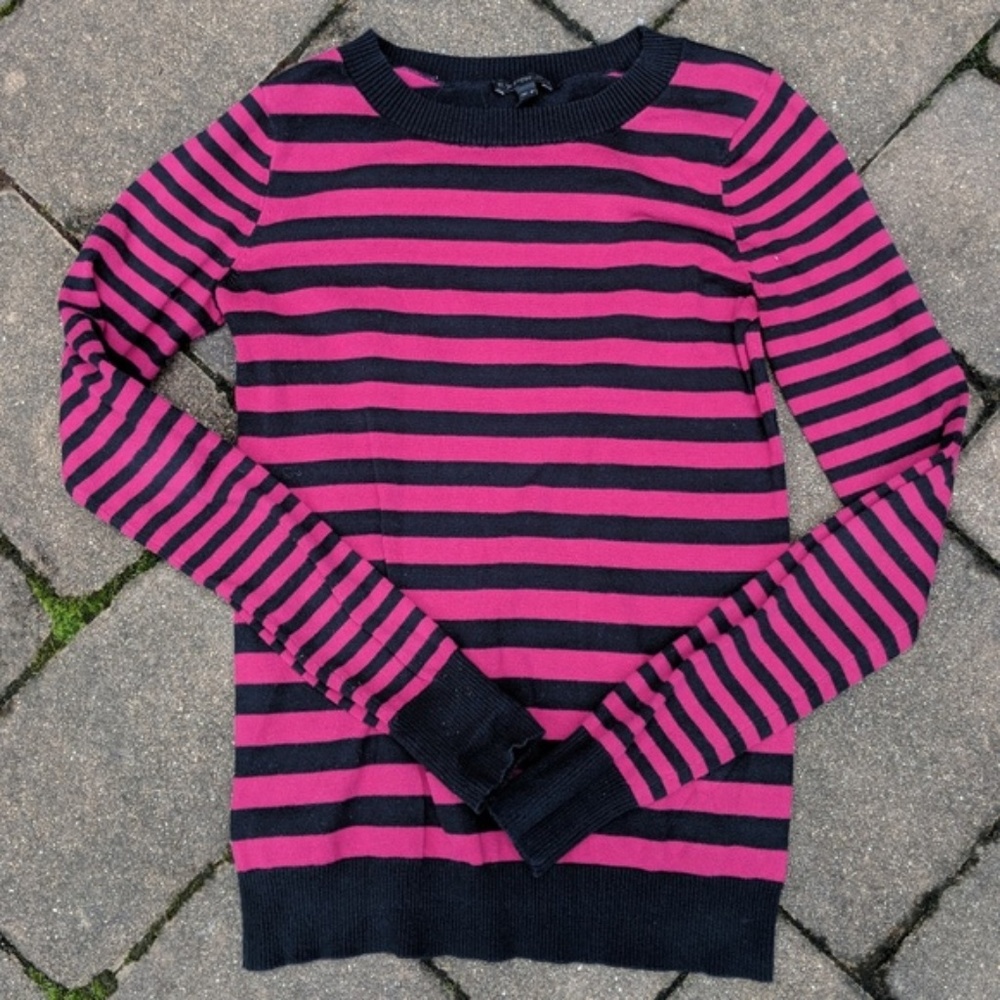 Like New Express Long Sleeve Pink/Black Striped